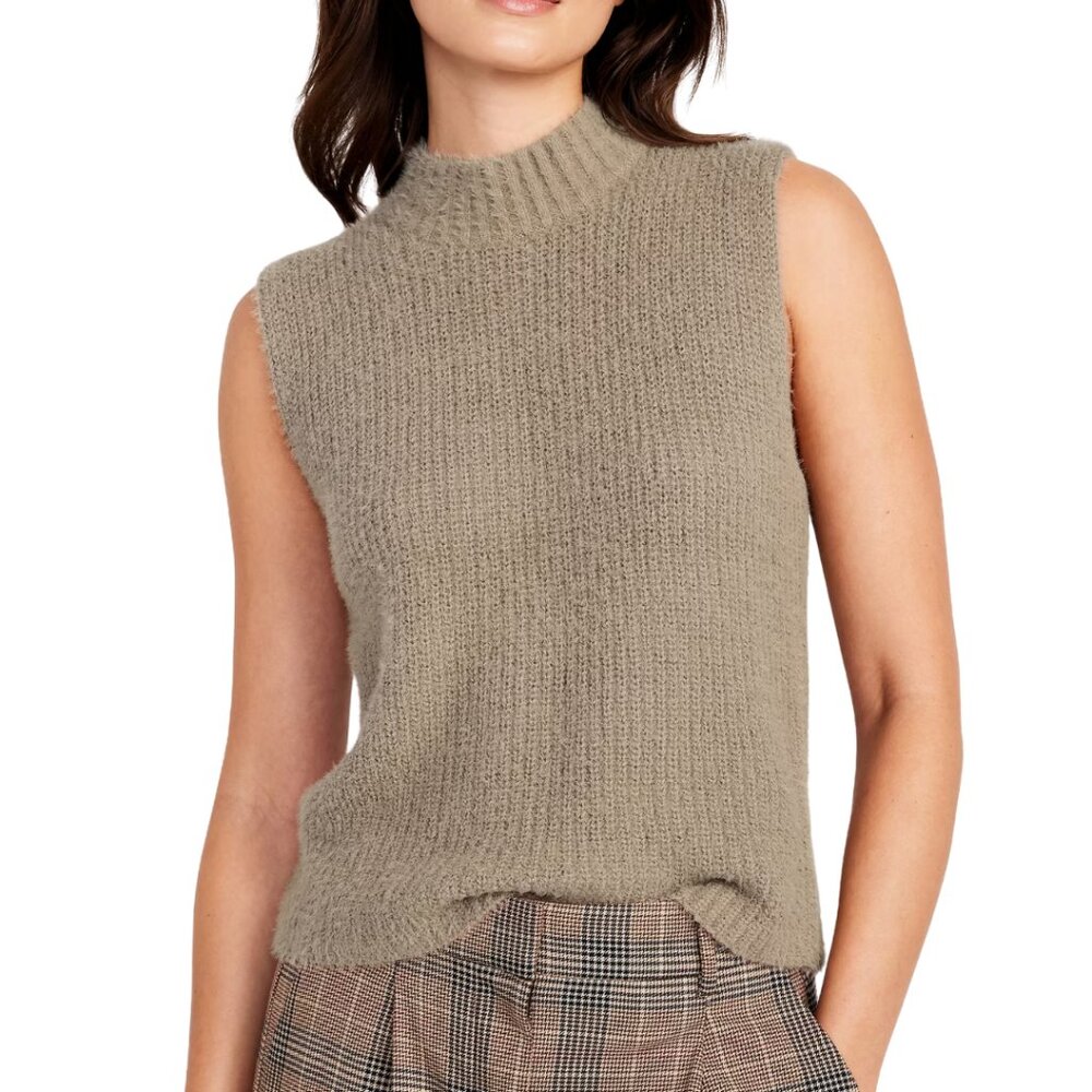 NWT Old Navy Mock Neck Eyelash Sleeveless Sweater Tank Top - XL - Taupe